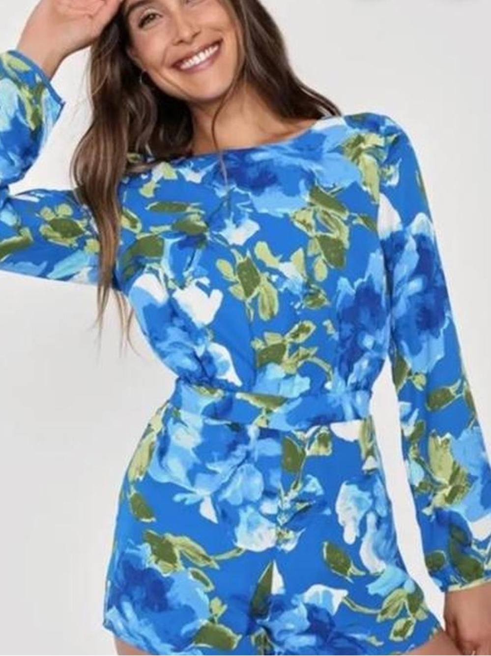 Lulus size Small blue floral shorts romper silky feel